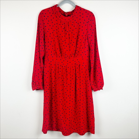 Boden Lucinda Dress Poinsettia Polka Dot Red & Blue Size 8 - Picture 2 of 8